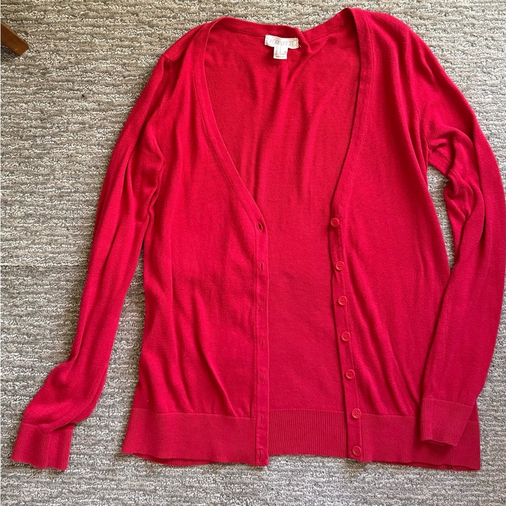 Forever 21 Red Knit Cardigan Sweater